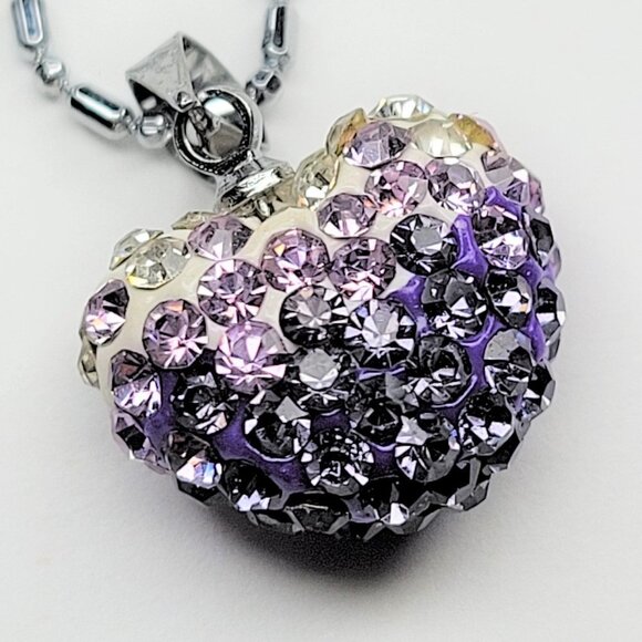 Heart Shape Mini Purple and Silver Rhinestone Small Pendant Necklace - Picture 2 of 6